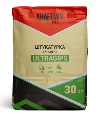 Штукатурка гипсовая белая Ultragips, 30 кг, Крафтмикс