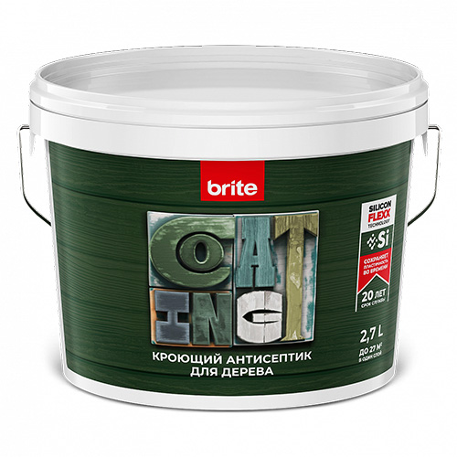 Антисептик BRITE FLEXX для дерева кроющий база А, ведро 2,7 л
