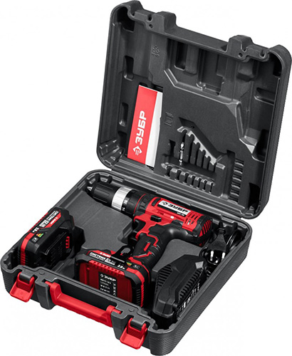 Ударная дрель-шуруповерт в кейсе, 2 АКБ (2Ач), 18 В, ЗУБР Мастер