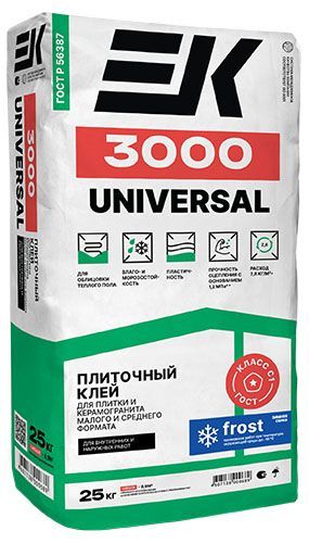 Клей для плитки и керамогранита EK 3000 UNIVERSAL Frost, 25 кг мешок ЕК Кемикал