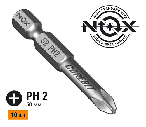 Бита 1/4 E6,3 Ph2-50 мм, 10 штук в упаковке, Nox