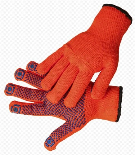 Перчатки Зимние ХБ с ПВХ точками утепленные оранжевые