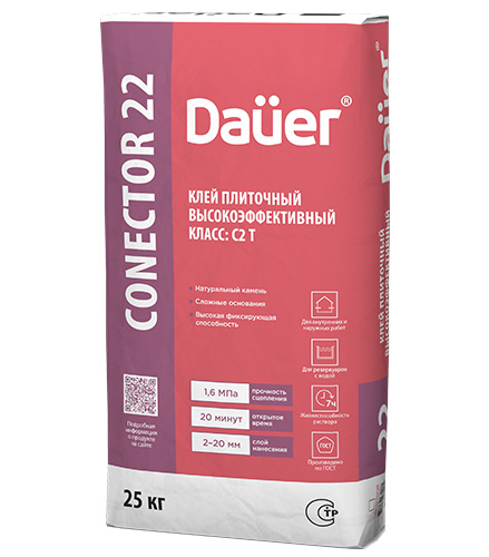 Клей плиточный высокоэффективный Conector Force 22 С2 T, 25 кг, Dauer, мешок