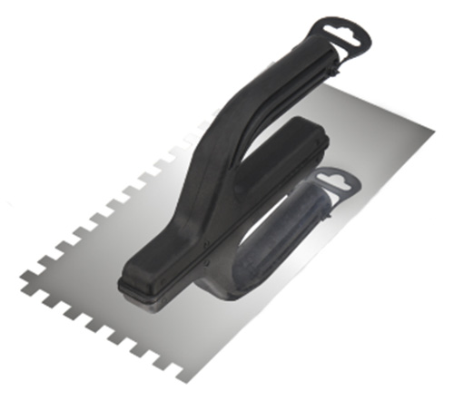 Гладилка зубчатая нержавеющая с пластиковой ручкой 130х270мм, зуб 8х8мм