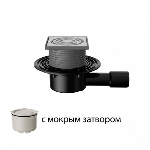 T 510.0 SHsP Трап горизонтальный регулируемый серии 510 с нержавеющей решеткой, с мокрым затвором, без фланца