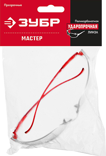 Очки прозрачные открытого типа пластиковые дужки, ЗУБР