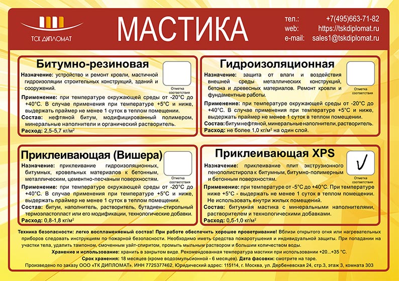 Мастика Приклеивающая XPS, 20 кг, ведро, ТСК Дипломат