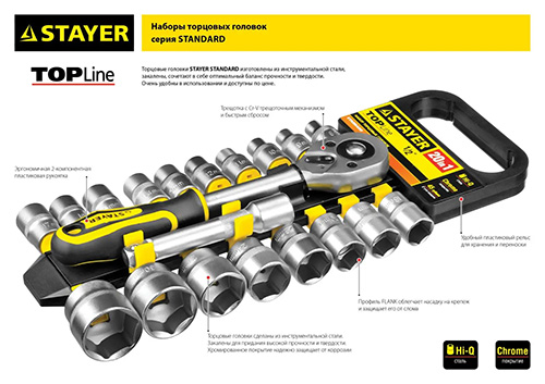 Набор торцовых головок STAYER RSS 10LD (1/2"), 10 предметов