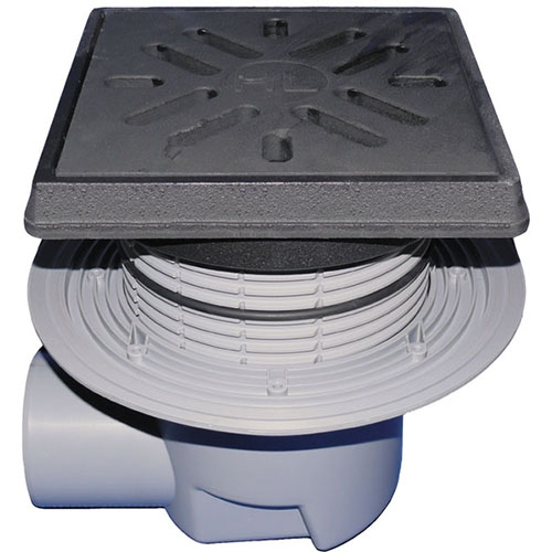 HL615.1 Трап ПП PERFEKT с гориз. выпуском, решёткой и подрамником из чугуна и клапаном DN110