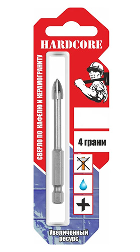 Сверло по керамограниту и керамической плитке (10 мм; 4 грани), Hardcore
