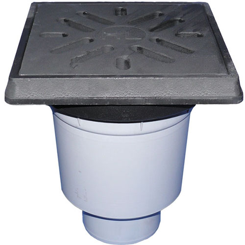 HL606.1W/5 Трап ПП PERFEKT с верт. выпуском, решёткой и подрамником из чугуна с гидрозатвором DN160