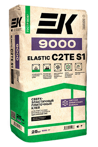 ЕК 9000 ELASTIC С2ТЕ S1  сверхэластичный клей для крупноформатных плит и деформирующихся оснований, мешок 25 кг