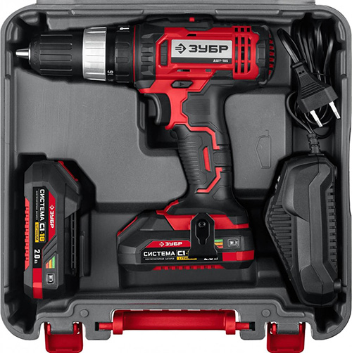 Ударная дрель-шуруповерт в кейсе, 2 АКБ (2Ач), 18 В, ЗУБР Мастер