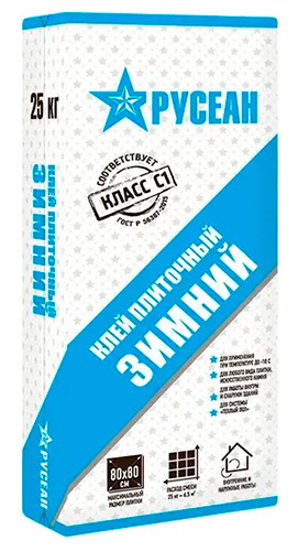 Клей для плитки ЗИМНИЙ в мешках, Русеан, 25 кг