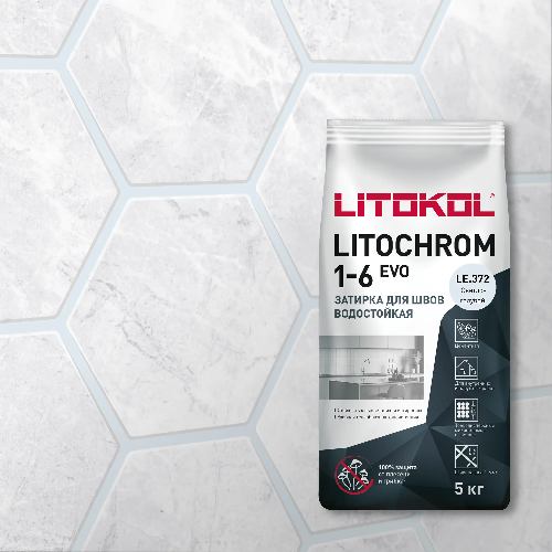 Затирка LITOCHROM 1-6 EVO, Оттенок LE.372 светло-голубой, мешок, 5 кг, LITOKOL