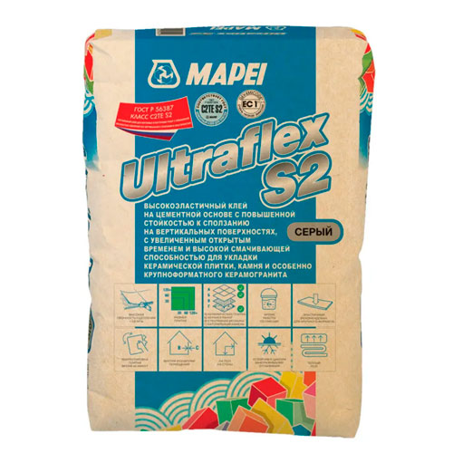 Ultraflex S2 Grey 25 кг, Высокоэластичный серый клей для укладки крупноформатного керамогранита и плитки