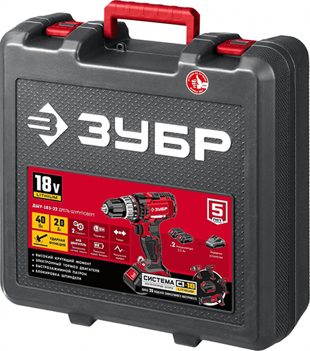 Ударная дрель-шуруповерт в кейсе, 2 АКБ (2Ач), 18 В, ЗУБР Мастер
