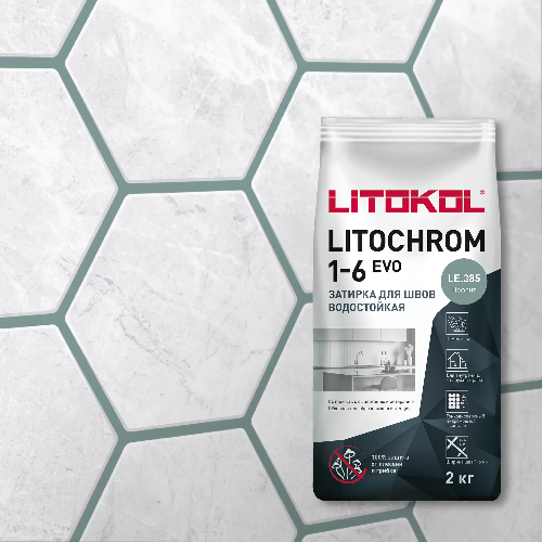 Затирка LITOCHROM 1-6 EVO, Оттенок LE.385 нефрит, мешок, 2 кг, LITOKOL