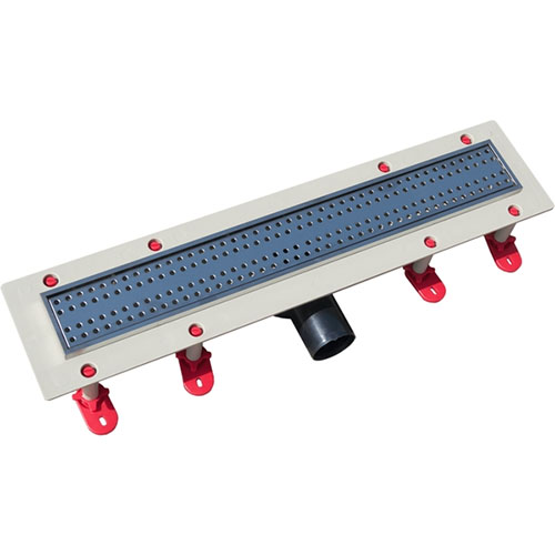 ТП-55.1B-900 Трап для душа линейный с рамкой из нерж. стали, с гориз. выходом D50 мм, решетка типа В - прямая, "сухой" механический и гидро затвор