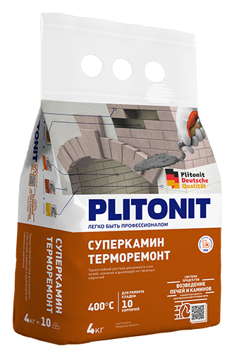 Термостойкий раствор для ремонта стен печей PLITONIT СуперКамин ТермоРемонт, 4 кг