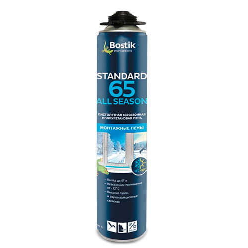 Standard 65 all season, 800 мл, Пена пистолетная полиуретановая всесезонная, Bostik