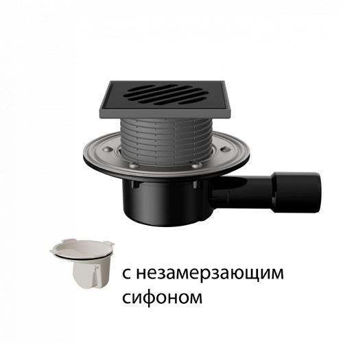 T 510.1 PNsB Трап горизонтальный регулируемый 510 с чугунной решеткой, с незамерзающим сифоном, с фланцем