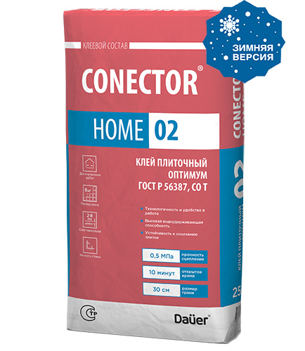 Conector Home 02 Зима, 25 кг, Клей плиточный Оптимум C0 T, Dauer, мешок