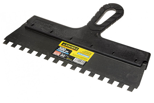 Шпатель из нержавеющей стали 300 мм, зуб 10x10 мм, пластмассовая ручка