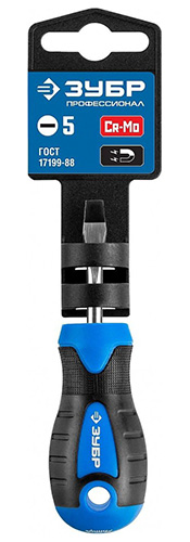 Отвертка слесарная, Cr-Mo сталь, 2к рукоятка, магнитный наконечник, SL5x100 мм, ЗУБР Профессионал