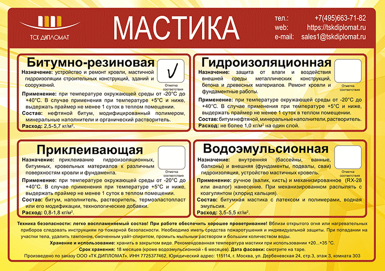 Мастика Битумно-резиновая, 20 кг, ведро ТСК Дипломат