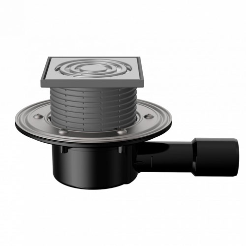 T 510.1 SOsP Трап горизонтальный регулируемый серии 510 с нержавеющей решеткой, без запахозапирающего устройства, с фланцем