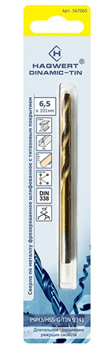 Сверло по металлу 6.5х101 мм Dinamic P9M3 фрез., 10 шт/уп., Hagwert