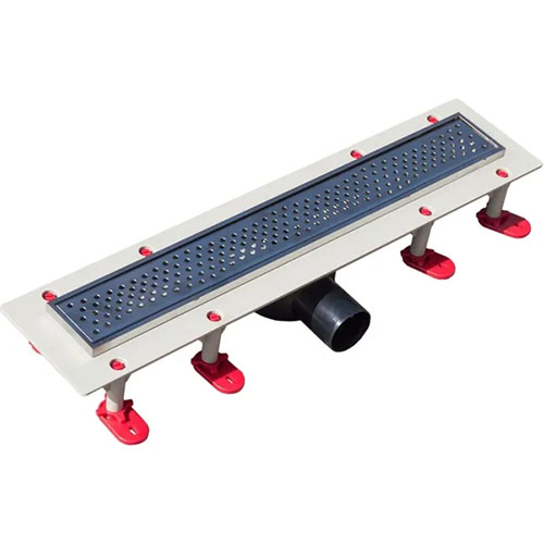 ТП-55.1A-700 Трап для душа линейный с рамкой из нерж. стали, с гориз. выходом D50 мм, решетка типа А - волна, "сухой" механический и гидро затвор