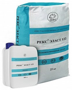 Рекс® Эласт белый 122, гидроизоляционное покрытие, комплект: мешок 25 кг + канистра 10 л