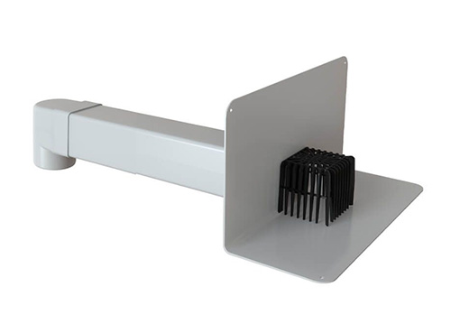 Парапетная воронка для ПВХ-мембран VC-PVC 100x100 ЭКОНОМ с угловым отводом и листвоуловителем