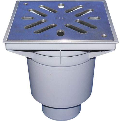 HL606S/1 Трап ПП PERFEKT с верт. выпуском, решёткой из нерж. стали с клапаном DN110