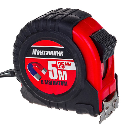 Рулетка 5 м х 25 мм с магнитом, Монтажник