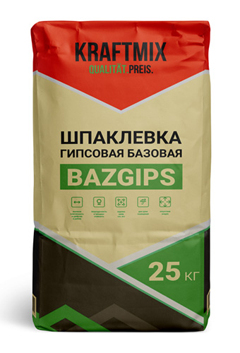 Гипсовая шпатлевка базовая Bazgips, 25 кг, Крафтмикс