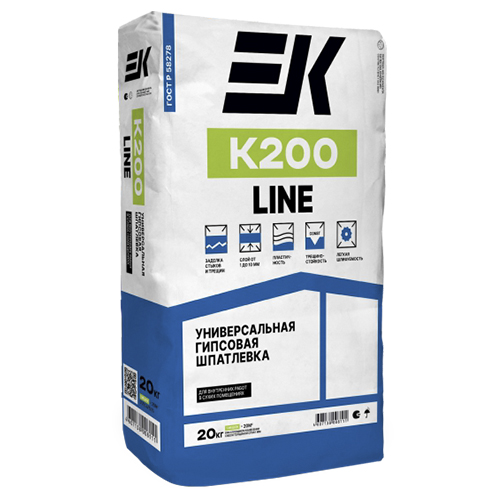 Финишная гипсовая шпатлёвка EK K200 LINE, 20кг, мешок ЕК Кемикал