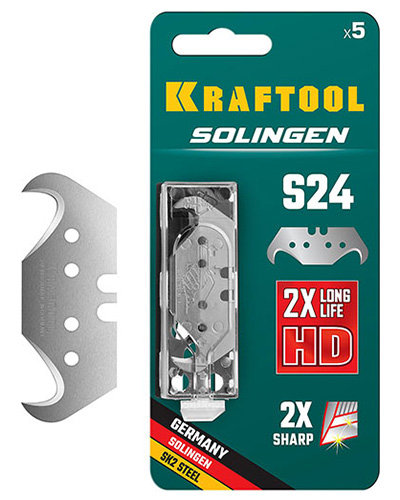Лезвия PRO Solingen крюковидные 18,7х50х0,5 мм, тип S24, 5 шт/уп., Kraftool