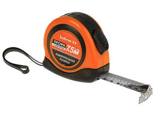 Рулетка 7,5 м х 25 мм ударопрочный корпус, магнитный зацеп, Bohrer Комфорт