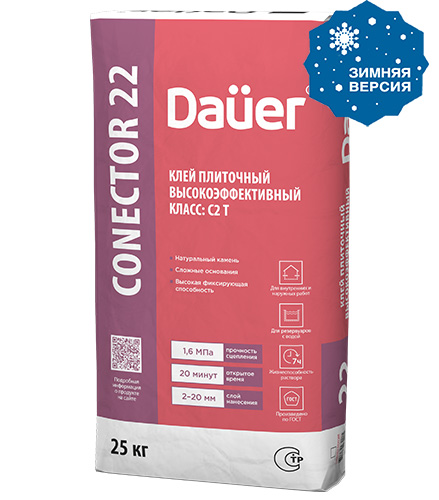 Клей плиточный высокоэффективный Conector Force 22 С2 T ЗИМА, 25 кг, Dauer, мешок