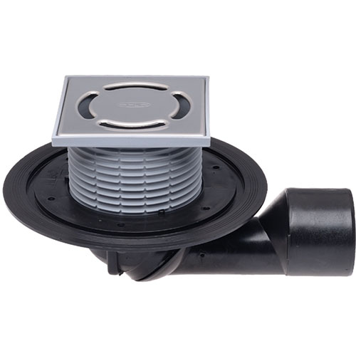 HL80.1 Трап с поворотным шарниром, решёткой из нерж. стали в подрамнике 123х123 мм  DN50/75