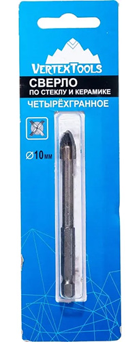 Сверло по керамике и стеклу 10,0 мм 4 грани, Vertextools