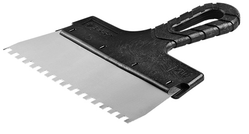 Шпатель из нержавеющей стали 200 мм, зуб 6х6 мм, пластмассовая ручка