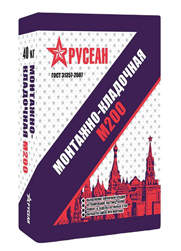 Монтажно-кладочная сухая смесь М-200, Русеан, 40 кг