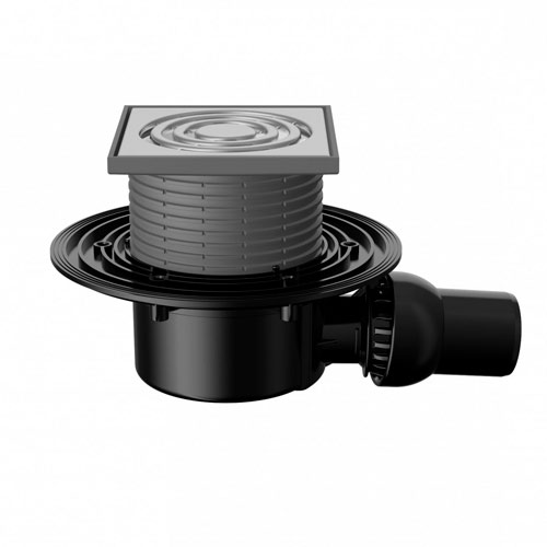 T 520.0 SOsP Трап горизонтальный с регулировкой угла отвода серии 520 с нержавеющей решеткой, без запахозапирающего устройства, без фланца