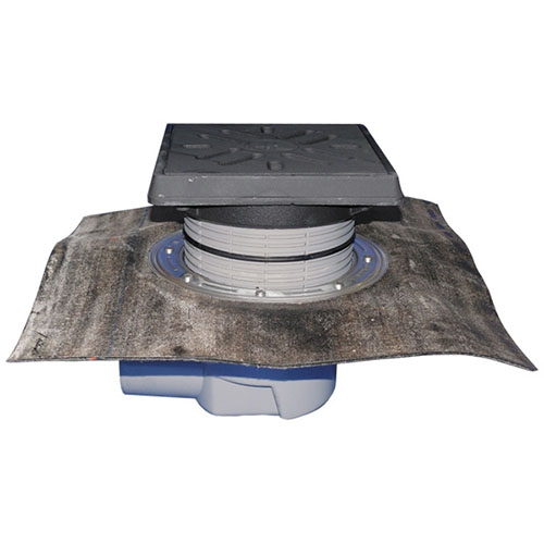 HL615.1H Трап ПП PERFEKT с гориз. выпуском, решёткой и подрамником из чугуна, клапаном и полимербитумным полотном DN110