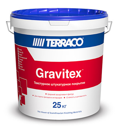 Декоративная штукатурка Terraco GRAVITEX GRANULE на акриловой основе с зернистой текстурой типа «шуба» 1,5 мм, База NP, 25 кг ведро