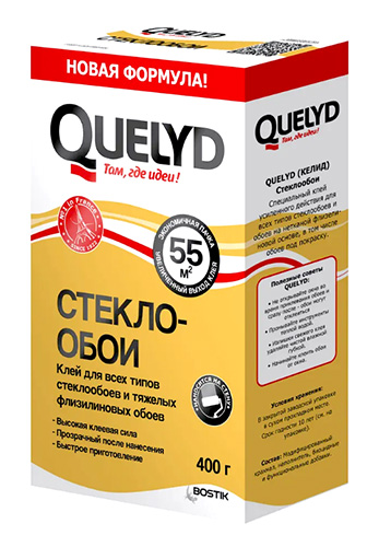 QUELYD клей обойный СТЕКЛООБОИ  55 кв.м.,  0,4 кг